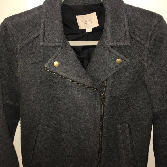 Ann Taylor Loft Cross-Zip Grey Coat with Brass - Picture 2 of 6
